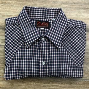 Plains 90s Vintage Western Plaid Short Sleeve Snap Shirt sz L